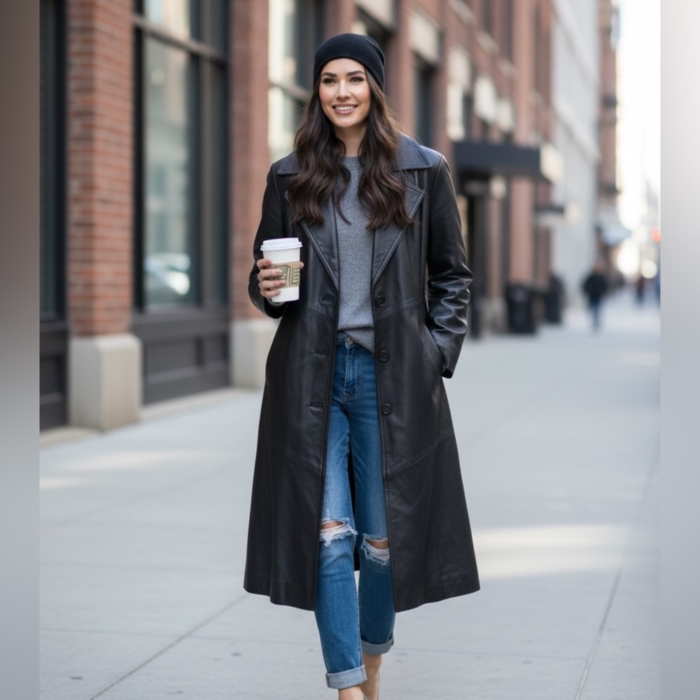Liz Baker Genuine Leather Coat Black M